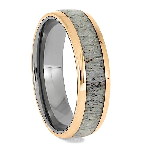 The Men's Jewelry Store (Unisex Jewelry) Deer Antler, 14k Rose Gold 7mm Titanium Comfort-Fit Ring Size 6