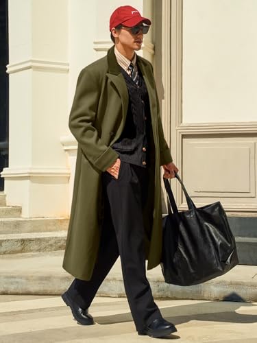 Runcati Mens Full Length Trench Coat Notched Lapel Long Jacket Double Breasted Classic Winter Overcoat