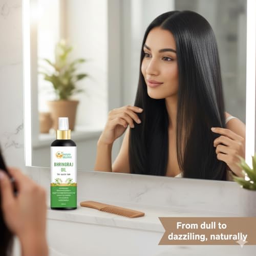 Herbs Botanica Bhringraj Oil for Hair Growth Ayurvedic Herbal Hair Oil with Bhringraj, Amla, Aloe Vera, Sesame & Curry Leaf Reduces Hair Fall, No Silicones or Parabens 6.76 Fl Oz
