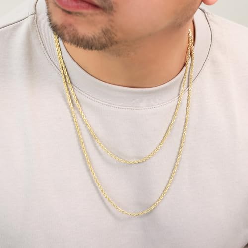 Nuragold 14k Real Yellow Gold Rope Chain Solid Diamond Cut Necklace - 2.5mm - 18"