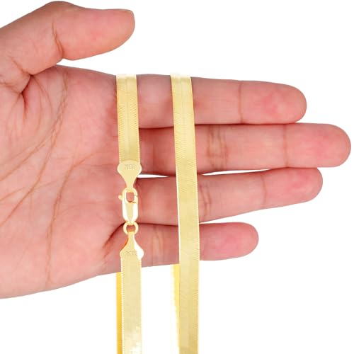 Nuragold 10k Real Yellow Gold Herringbone 7mm Chain Flexible Necklace - 18"