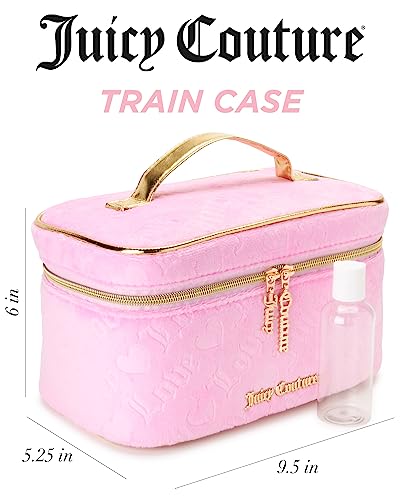 Juicy Couture Pink Makeup Bag Cosmetics Organizer Travel Essentials Train Case Velour Heart Logo
