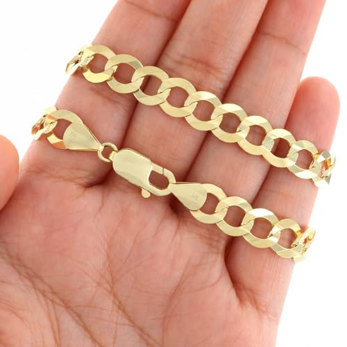 Nuragold 14k Real Yellow Gold Cuban Curb Solid Link Chain Mens Bracelet 8mm - 7.5"