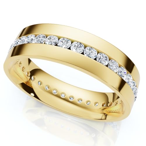 P3 POMPEII3 Pompeii 1.10Ct Diamond Eternity Men's Wedding Ring Polished Band 14k Gold Lab Grown - Size 7 (F/G,VS1-VS2)