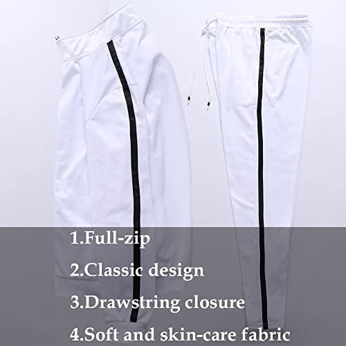 MACHLAB Men's Activewear Full Zip Warm Tracksuit Sports Set Casual Sweat Suit White M