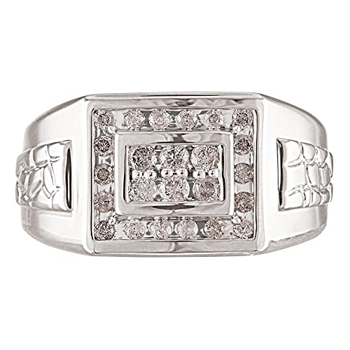 Pompeii 1 Ct Men's Diamond Cluster Nugget Detail Ring in 10k White Gold - Size 10
