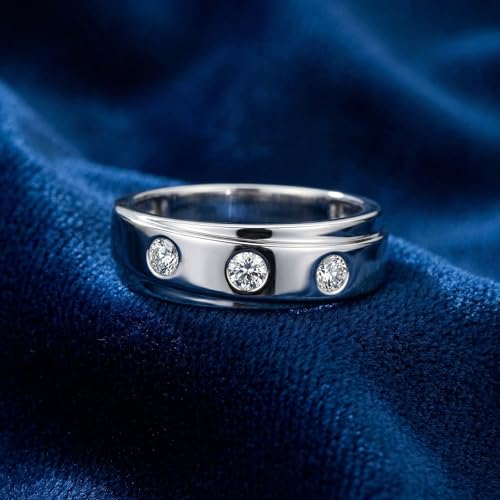 P3 POMPEII3 Pompeii 1/2Ct Diamond Ring Men's Lab Grown 3 Stone Polished Wedding Band in 10k Gold - Size 8 (F/G,VVS1-VVS2)