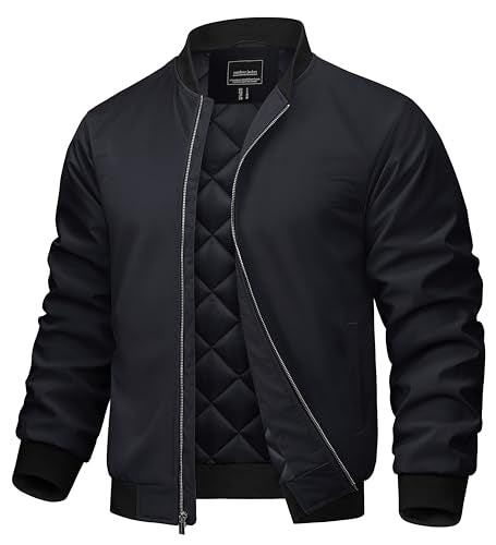 TACVASEN Mens Bomber Jackets Casual Fall Winter Warm Windbreaker Full Zip Windproof Outwear Color-Blocking Coats Black XL
