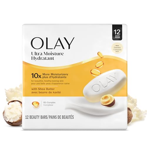 Olay Beauty Bar, Ultra Moisture,10x More Moisturizers, Nourishing Conditioners, Smooth & Gentle on Skin, Vitamin B3 Complex, For All Skin Types, Shea Butter Scent, 3.17 oz, (Pack of 12)