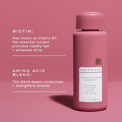 Kristin Ess Biotin Shampoo - Sulfate Free + Color Safe - Promotes Healthy Hair Growth, Strengthens + Nourishes Dry Damaged Hair - Anti-Breakage Fortifying Biotin Repair Shampoo for Volume - Vegan