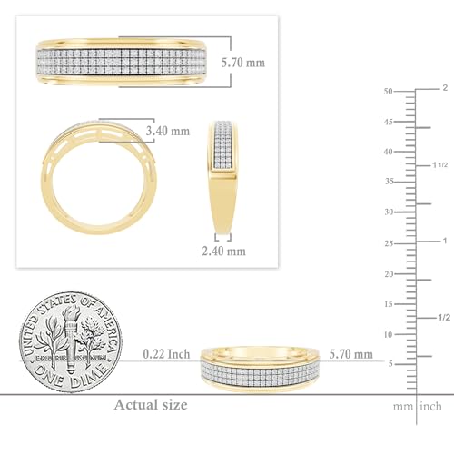Dazzlingrock Collection 0.25 Ctw Natural Round White Diamond Three Row Micro Pave Wedding Band for Men in 10K Solid Yellow Gold, Size 10