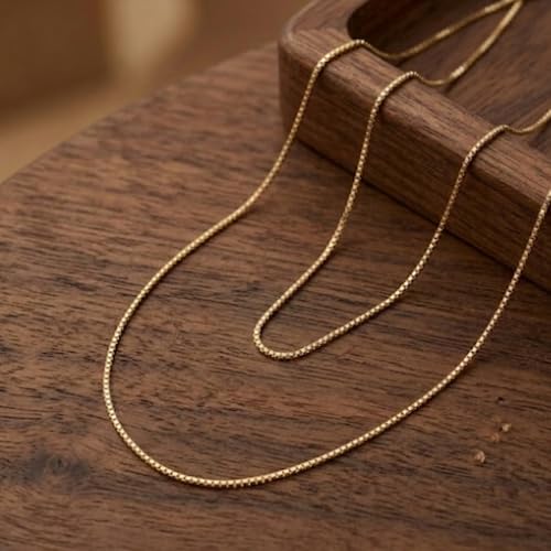 Jewelry Affairs 10k Real Solid Gold Mirror Box Chain Necklace, 0.6mm (16 Inches, Yellow Gold)