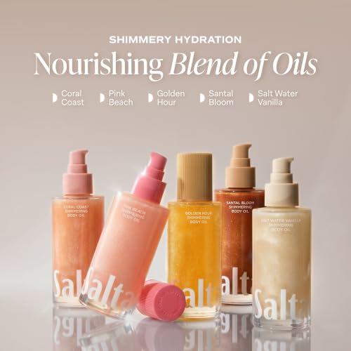 Saltair Shimmering Body Oil – Scented Dry Oil Moisturizer with Light-Reflecting Pearl Pigments – Moisturizing Glow for All Skin Types – Salt Water Vanilla, 4oz