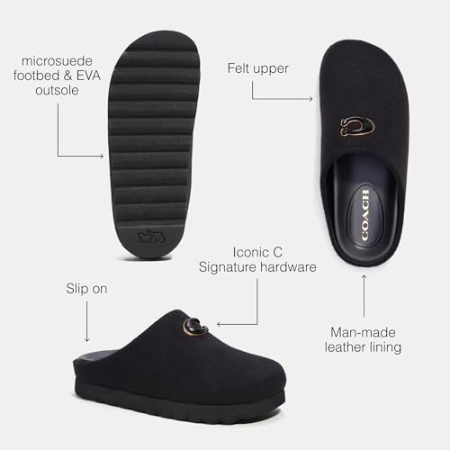 Coach Women's Hadley Felt Slipper, Black, 5