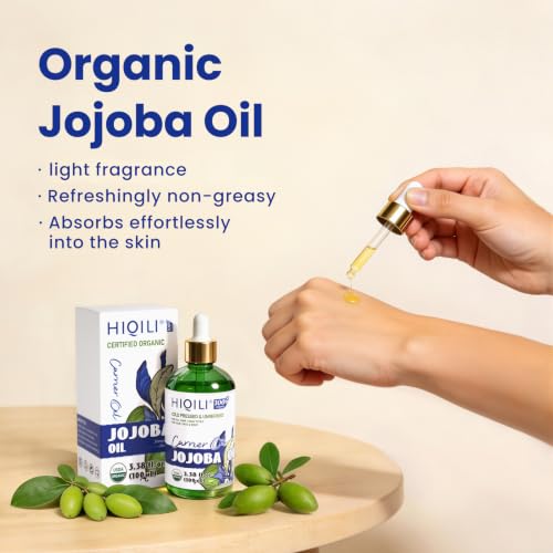 HIQILI Organic Jojoba Oil Cold Pressed for Hair, Nail & Skin Care