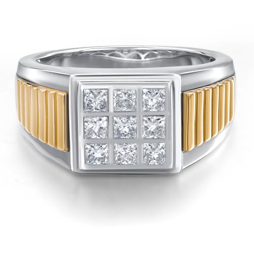 Gem Stone King Men's 925 Silver and 10K Yellow Gold White Lab Grown Diamond Ring | 0.60 Cttw | Gold Ring for Men | Size 12