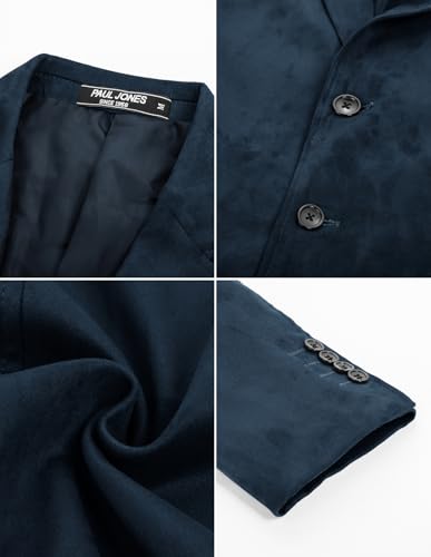 Mens Suede Blazer Single Breasted Sport Coat Business Slim Fit Two-Button Blazer Navy Blue L
