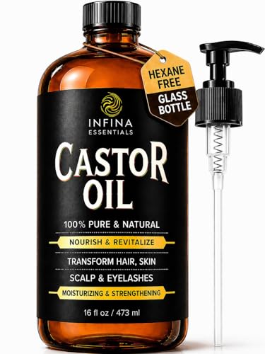 Pure Cold Pressed Castor Oil, Hexane Free Glass Bottle Unrefined, 16 fl oz