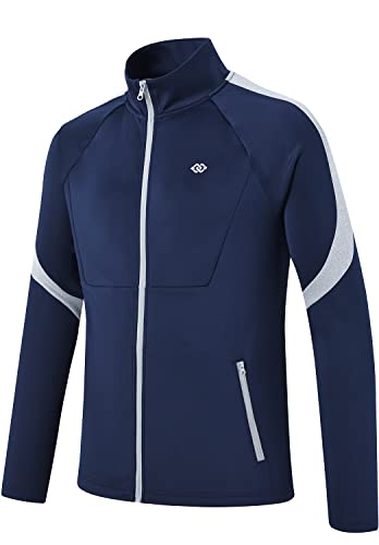 MoFiz Men's Activewear Full Zip Warm Tracksuit Sports Set Casual Sweat Suit Jogger Running 2 Piece Outfits Navy&Light Gray XL