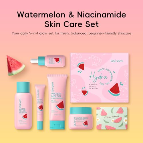 QUIYUM Watermelon & Niacinamide Skincare Set for Women Teens Girls, 5PCS
