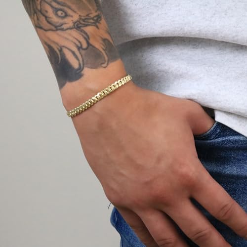 Nuragold 14k Real Yellow Gold Miami Cuban 5mm Solid Chain Mens Bracelet - 8"