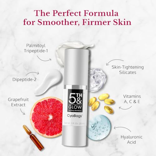 5th & Glow Cyabags - Instant Puffy Eyes Reduction & Under Eye Bag Remover Serum For Women - Hyaluronic Acid & Vitamin C Cream for Fine Lines, Wrinkles & Crowsfeet, 1 oz