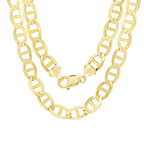 Nuragold 10K Real Yellow Gold 9mm Mariner Chain Solid Anchor Mens Necklace - 22"