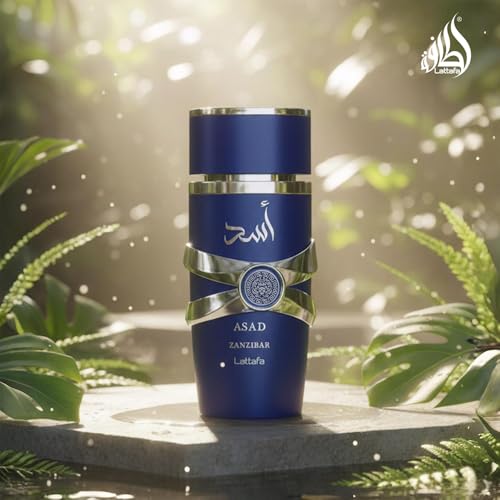 Lattafa Asad Zanzibar - Fresh, Spicy, Vanilla, Coconut - Eau de Parfum Long-Lasting Fragrance for Men, 3.40 Ounce / 100 ml