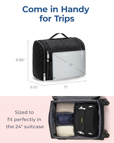 BAGSMART Makeup Bag for Women with Hanging Hook - Portable Cosmetic Case, Large Capacity Door Room Essentials Travel Organizer for Full Sized Cosmetics and Toiletries, Black