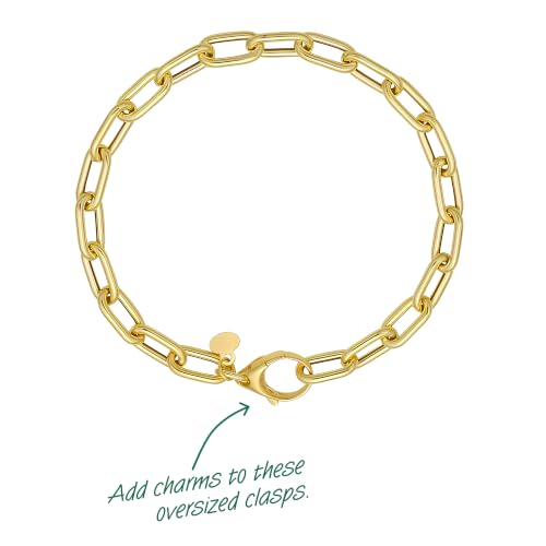 Floreo 14k Yellow Gold Oversized Charm Lock 5mm Paperclip Link Bracelet, 7 Inch