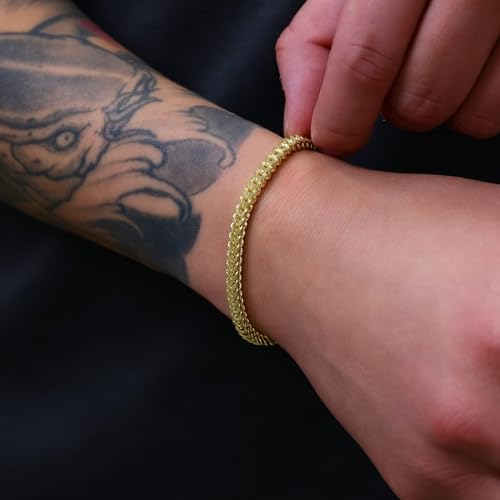 Nuragold 14K Real Yellow Gold Square Franco Box Chain Wheat Bracelet - 4mm,7.5"