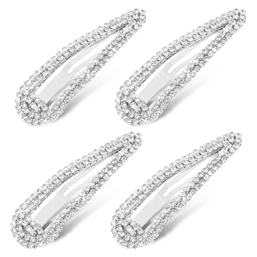 4PCS Rhinestone Hair Clips, Snap Barrettes for Women, Water Drop Crystal Hairs Barrettes, Bling Metal Snap Rhinestone Hairpins, Sparkle Hair Accessories for Women
