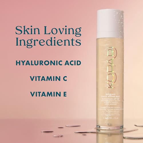 Kopari Sunglaze Sheer Setting Mist Sunscreen SPF 50, Weightless, Fast Drying, Ultra-Fine Setting Spray, Made With Hyaluronic Acid, Sets Makeup For A Hydrated, Dewy Finish, 2.53 fl oz