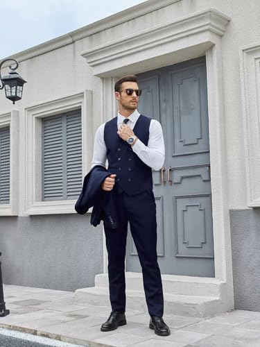 TIJOFA Dusty Blue Suits for Men 3 Piece Suit Slim Fit Double Breasted Men's Dusty Blue Tuxedo Elegant Classic Fit Wedding Formal Business Prom Party Tuxedo Classic Groom Dinner Casual XS