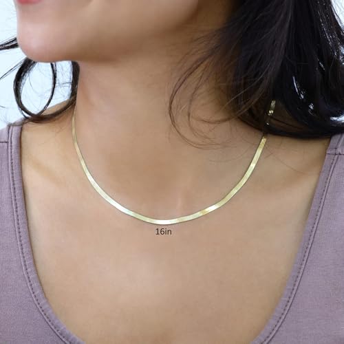 Nuragold 14K Real Yellow Gold Herringbone Chain Flexible Necklace (3mm-7mm) - 3mm,18"