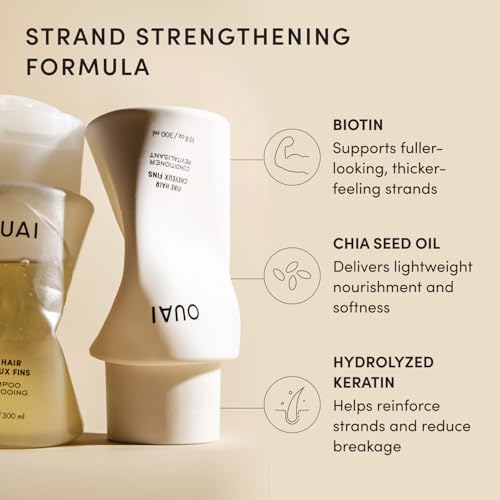 OUAI Fine Shampoo and Conditioner Set - Sulfate Free Shampoo and Conditioner for Women & Men - Made with Keratin, Marshmallow Root, Shea Butter & Avocado Oil - Free of Parabens & Phthalates (10 Fl Oz)
