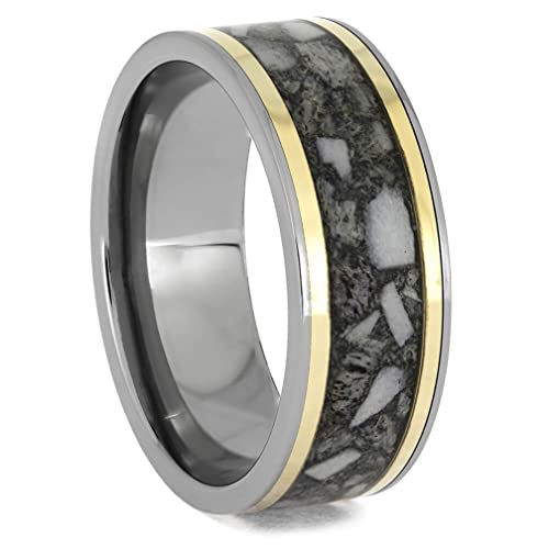 The Men's Jewelry Store Antler, 14k Yellow Gold Pinstripe 8mm Comfort-Fit Titanium Wedding Band Size 11