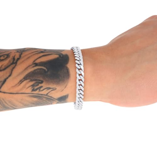Nuragold 10k Real White Gold Miami Cuban Link 6.5mm Chain Mens Bracelet - 8"