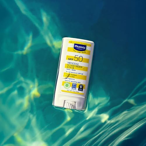Mustela Baby Mineral Sunscreen Stick SPF 50 Broad Spectrum - Face & Body Sun Stick with 70% Organic Ingredients - Ultra Sheer, Water Resistant & Fragrance-Free - 0.6 oz.