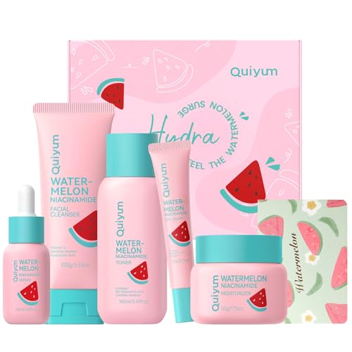 QUIYUM Watermelon & Niacinamide Skincare Set for Women Teens Girls, 5PCS