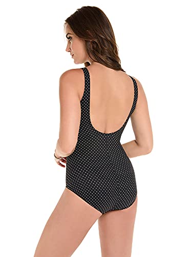 Miraclesuit Women's Swimwear Pin Point Oceanus Tummy Control V-Neckline One Piece Swimsuit, Black/White, 12