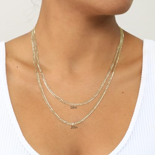 Nuragold 10K Real Yellow Gold Cuban Curb Solid Italian Link Chain Necklace - 22",2.5mm