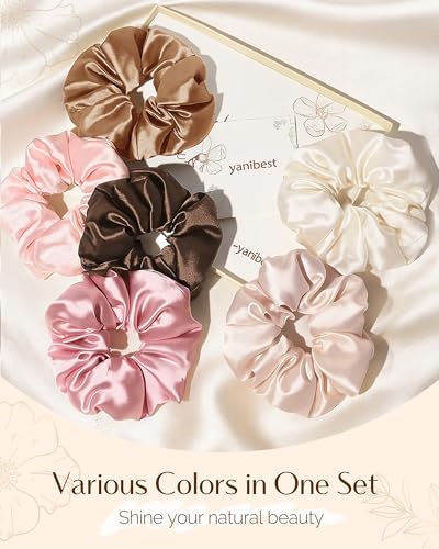 Yanibest 8 Pcs Satin Scrunchies - Silk Feeling Scrunchies Ponytail Holders