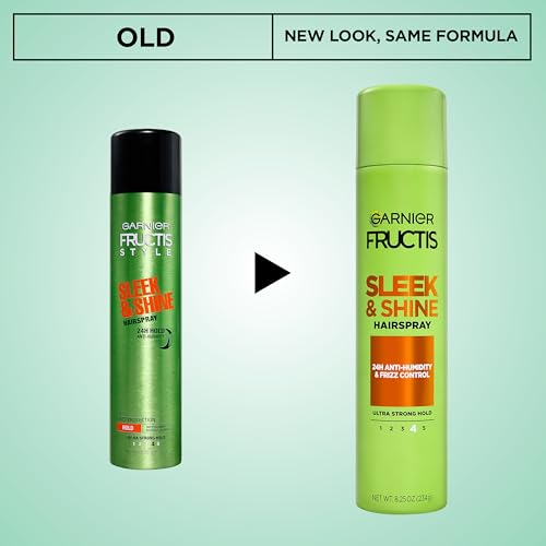 Garnier Fructis Sleek & Shine Hairspray, Provides 24-Hour Anti-Humidity and Frizz Control, Extra Strong Hold, Infused with Bamboo Extract for Ultra-Smooth Hair, 8.25 oz (Packaging May Vary)