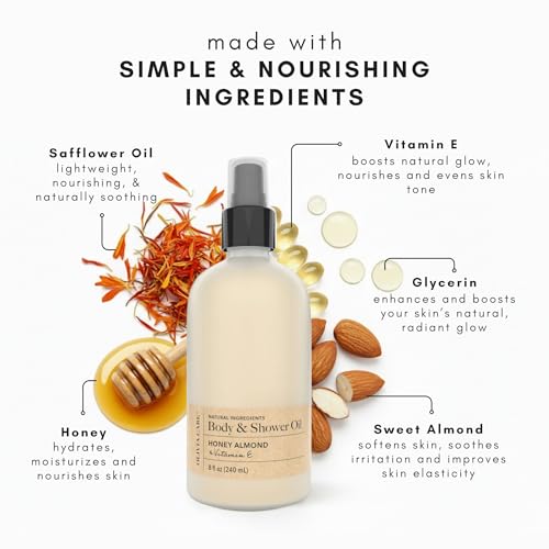 Olivia Care Honey Almond Body & Shower Oil with Vitamin E – Nourishing Moisturizing Oil, 8 fl oz
