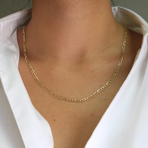 Nuragold 14k Real Yellow Gold Figaro Link 2.5mm Chain Necklace (16"-26") - 26"