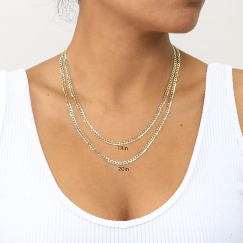 Nuragold 10k Real Yellow Gold Cuban Curb Solid Link Chain Necklace - 4mm - 24"