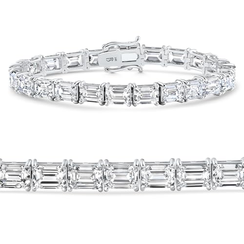 26Ct Emerald Cut Diamond East West Tennis Bracelet 14k Gold Lab Created 7"