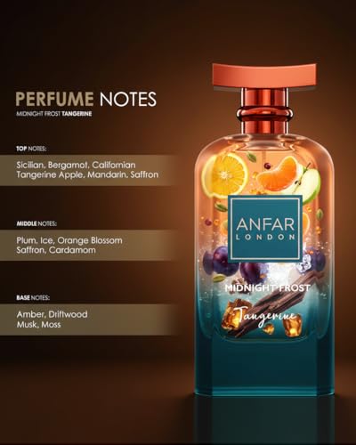 ANFAR LONDON Midnight Frost Tangerine Eau de Parfum 100ml – Dubai Perfume for Men, Long Lasting Citrus Amber Musk Fragrance, Luxury Arabian Cologne