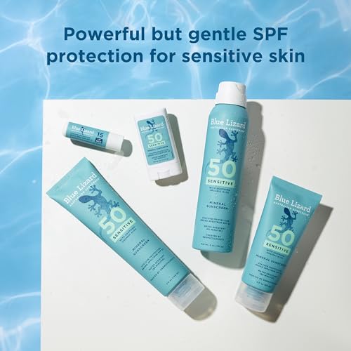 BLUE LIZARD Sensitive Mineral Sunscreen Stick with Zinc Oxide, SPF 50+, Water Resistant, UVA UVB Protection Easy to Apply, Fragrance Free, 0.5 Oz